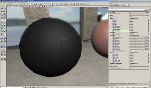 Here is a Sphere in UDK with my custom lighting material being used.  It is a 2blend material using a threshold based vertex paint blend.  The textures being used are the same for each but the F0 and Gloss values change.  The Gloss value range on this one is very low.  To think of it in other lighting terms, this is a very rough surface.  Most of the light hitting it is being diffused and therefore we have a very soft look.
